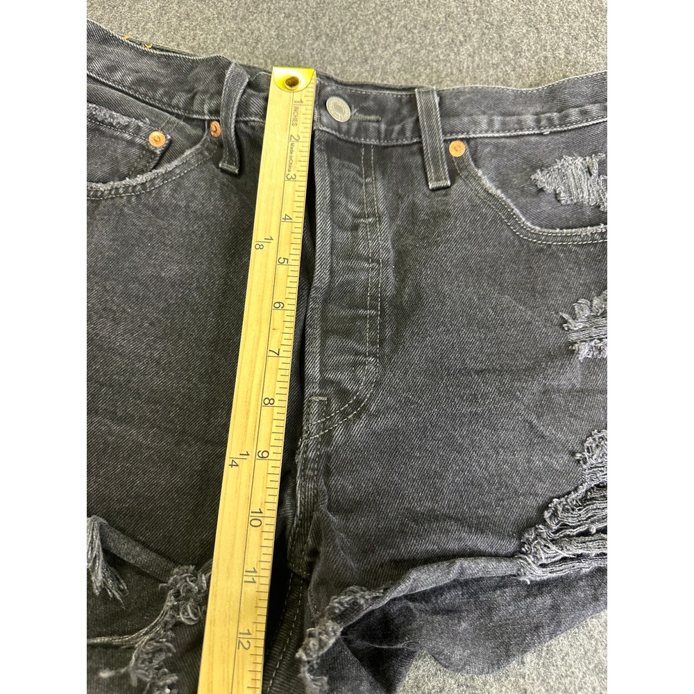 Levi's 501 Jean Shorts Womens 31 Black Cut Off Distressed Button Fly Revolve - Picture 14 of 16
